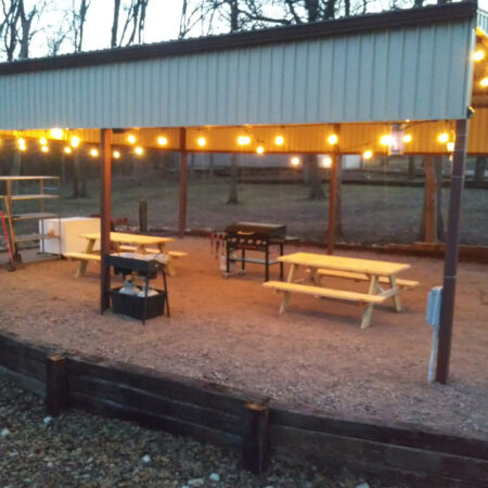 outside tables with lights